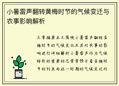 小暑雷声翻转黄梅时节的气候变迁与农事影响解析